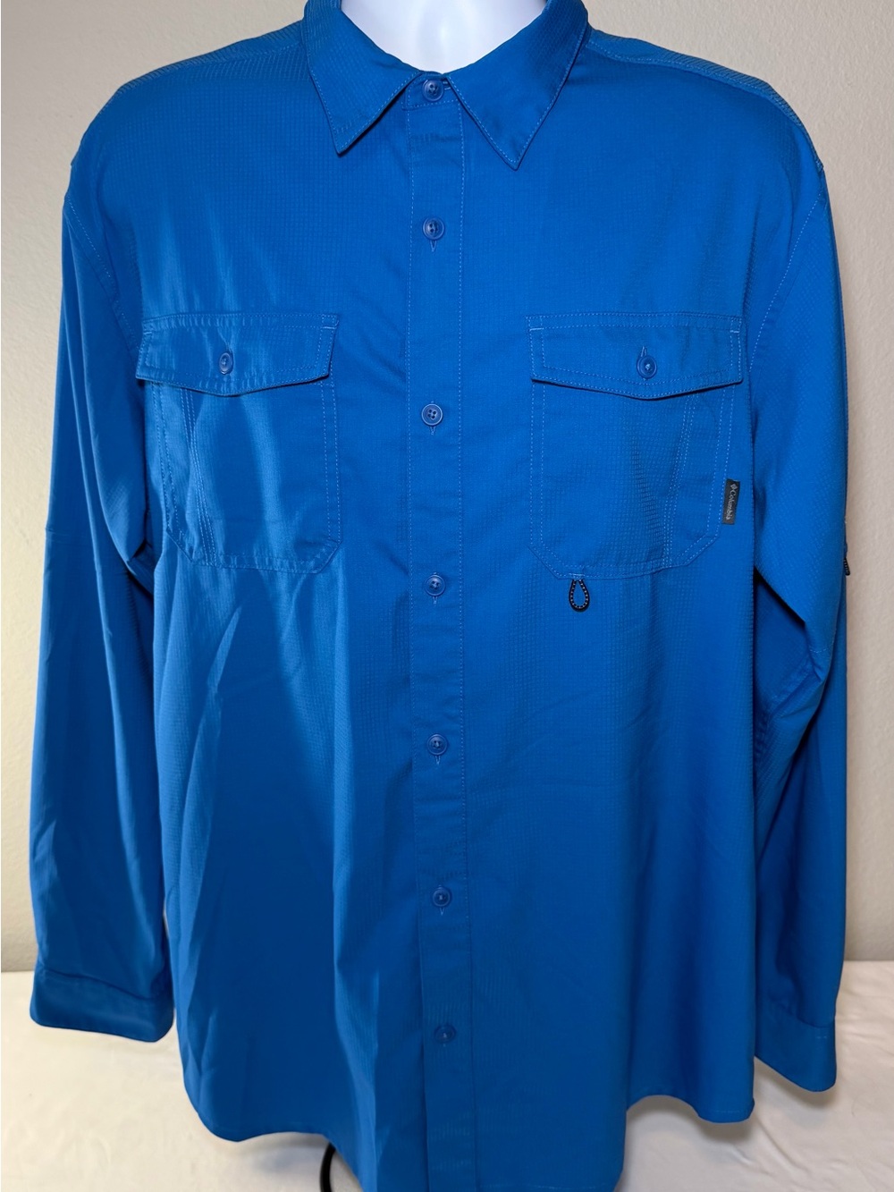 Columbia Omni-Shade Men’s Large Blue Long Sleeve Button-Up Fishing Shirt Pockets